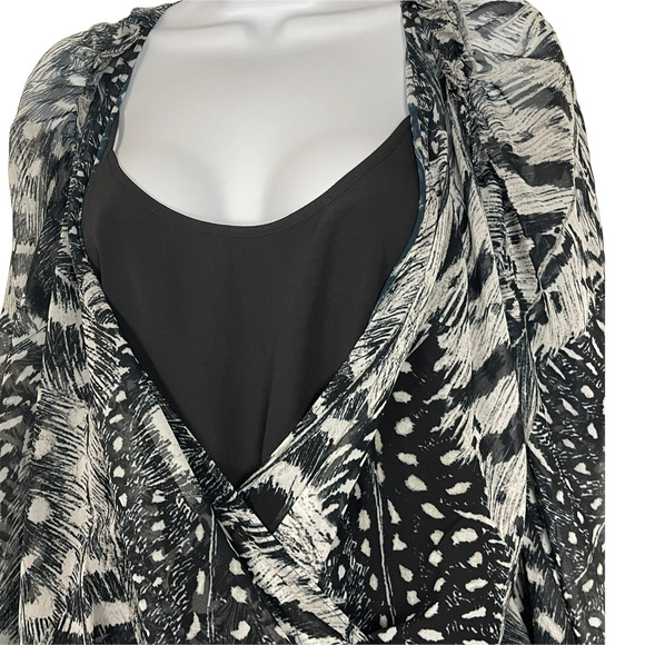 New All Saints Wrap Blouse Womens 2 Top Feather Blue Fara Stretto Surplice Sheer - Picture 4 of 7